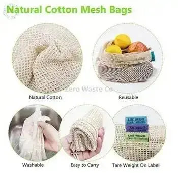 Zero Waste Co - 100% Biodegradable Organic Cotton Fruit Mesh Grocery Shopping Bag