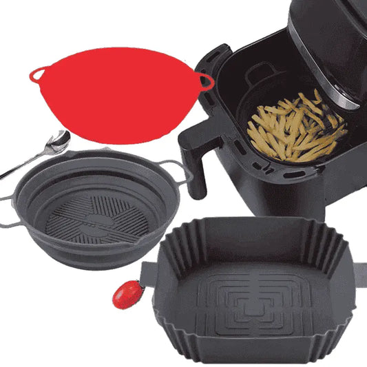 Zero Waste Co - Reusable Air Fryer Silicone Liner Non Stick Collapsible Silicone Baking Pan Reusable Silicone Pot Basket