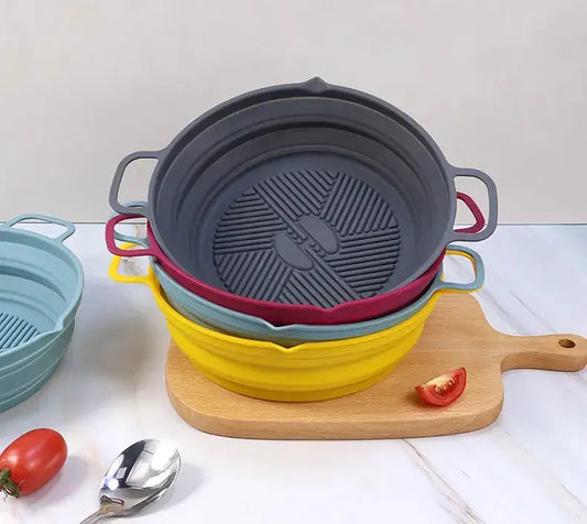 Zero Waste Co - Reusable Air Fryer Silicone Liner Non Stick Collapsible Silicone Baking Pan Reusable Silicone Pot Basket