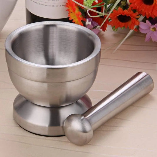 Zero Waste Co - Stainless Steel Mortar and Pestle Pedestal Bowl Garlic Press Herb Mill