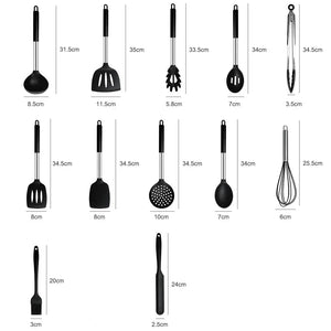 13-Piece Stainless Steel & Silicone Kitchen Utensil Set with Storage Bucket