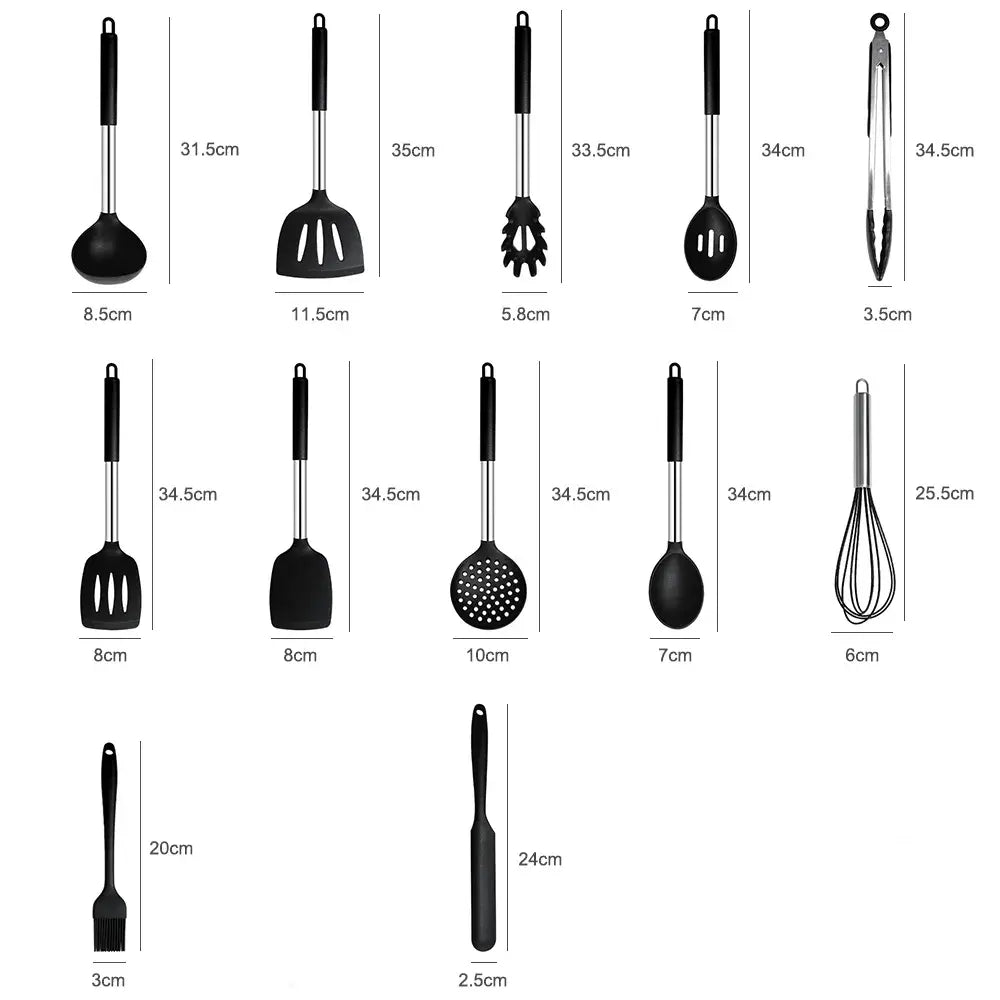 13-Piece Stainless Steel & Silicone Kitchen Utensil Set with Storage Bucket